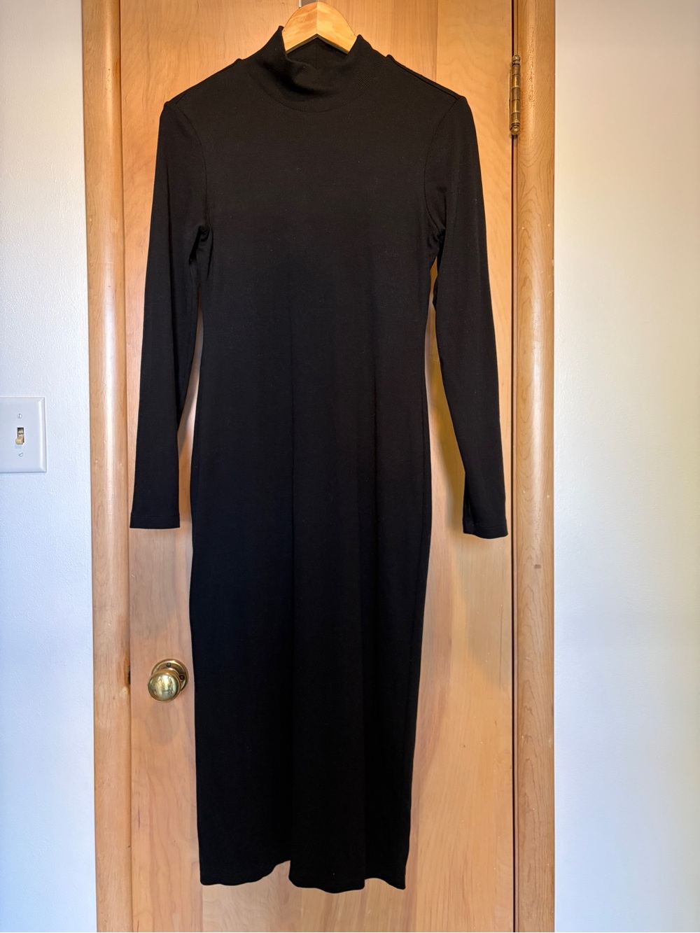Marine Layer Black Long-Sleeve Turtleneck Midi Dress